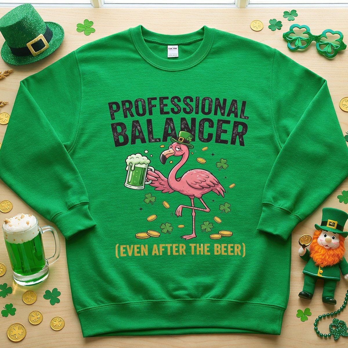 Professional Balancer Even After Beer Flamingo St. Patrick's Day T-Shirt - Funny Irish Pub Crawl Tee - FlamingoAholic