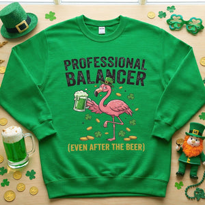 Professional Balancer Even After Beer Flamingo St. Patrick's Day T-Shirt - Funny Irish Pub Crawl Tee - FlamingoAholic