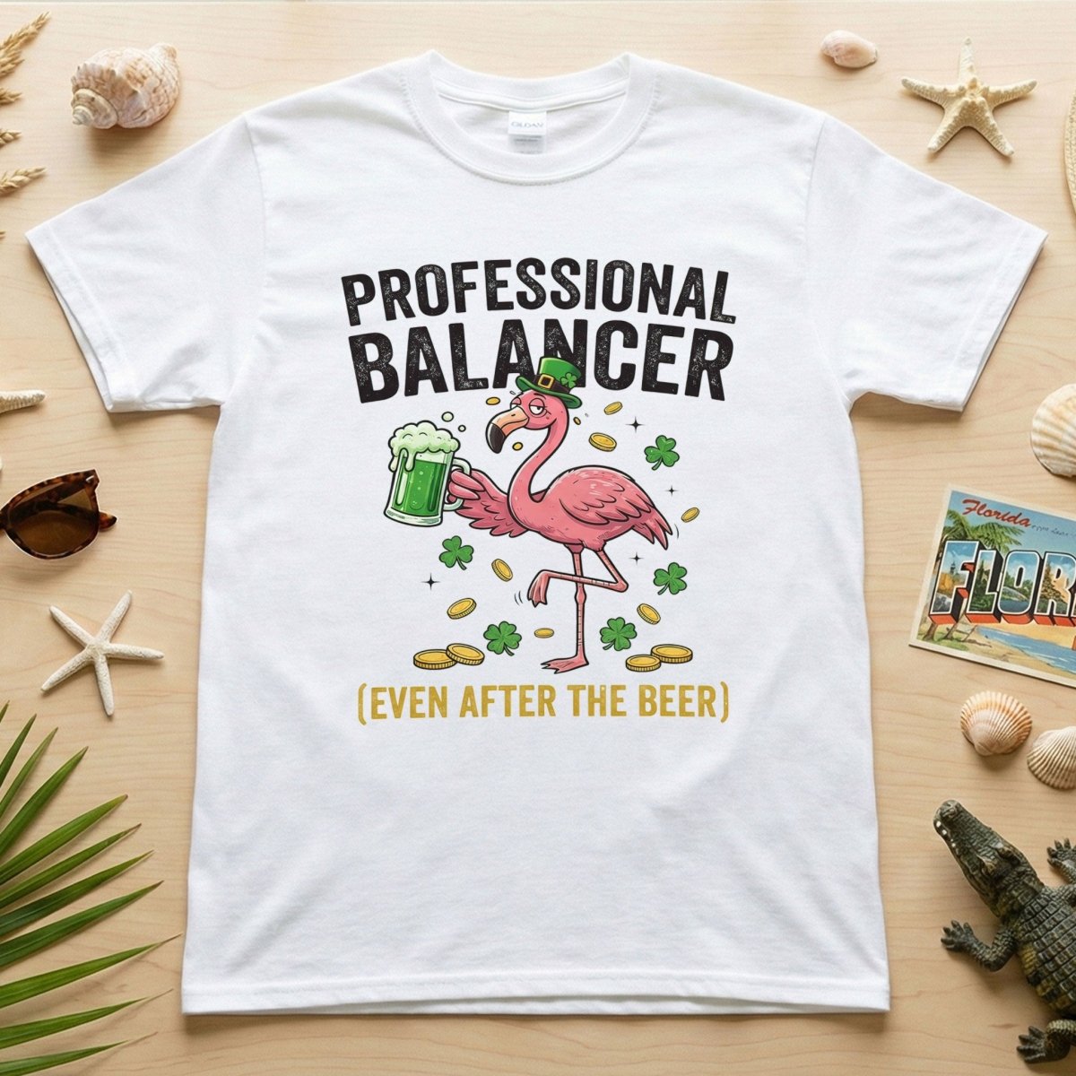 Professional Balancer Even After Beer Flamingo St. Patrick's Day T-Shirt - Funny Irish Pub Crawl Tee - FlamingoAholic