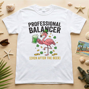 Professional Balancer Even After Beer Flamingo St. Patrick's Day T-Shirt - Funny Irish Pub Crawl Tee - FlamingoAholic