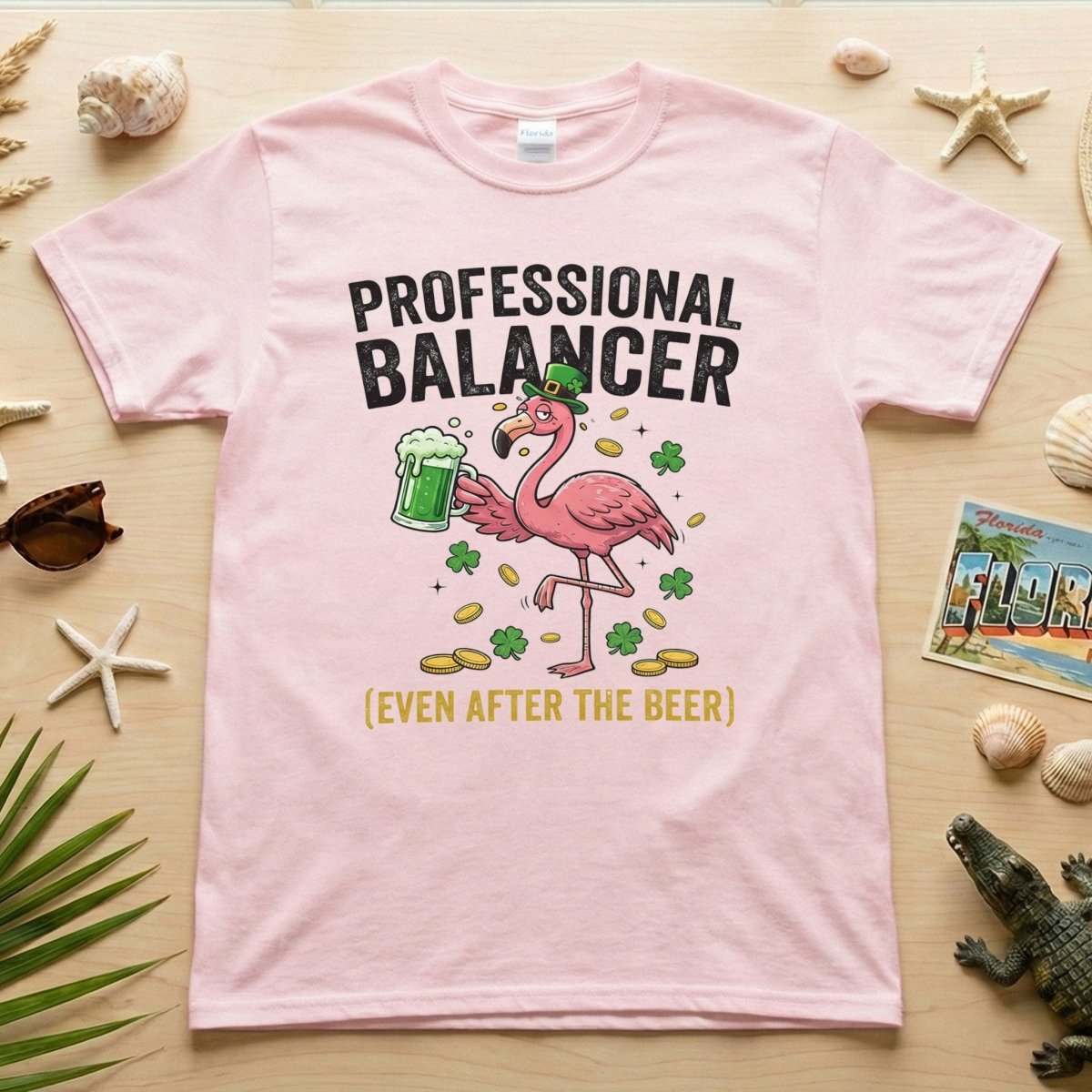 Professional Balancer Even After Beer Flamingo St. Patrick's Day T-Shirt - Funny Irish Pub Crawl Tee - FlamingoAholic