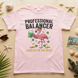 Professional Balancer Even After Beer Flamingo St. Patrick's Day T-Shirt - Funny Irish Pub Crawl Tee - FlamingoAholic