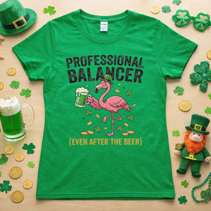 Professional Balancer Even After Beer Flamingo St. Patrick's Day T-Shirt - Funny Irish Pub Crawl Tee - FlamingoAholic