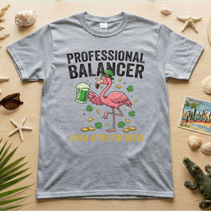 Professional Balancer Even After Beer Flamingo St. Patrick's Day T-Shirt - Funny Irish Pub Crawl Tee - FlamingoAholic