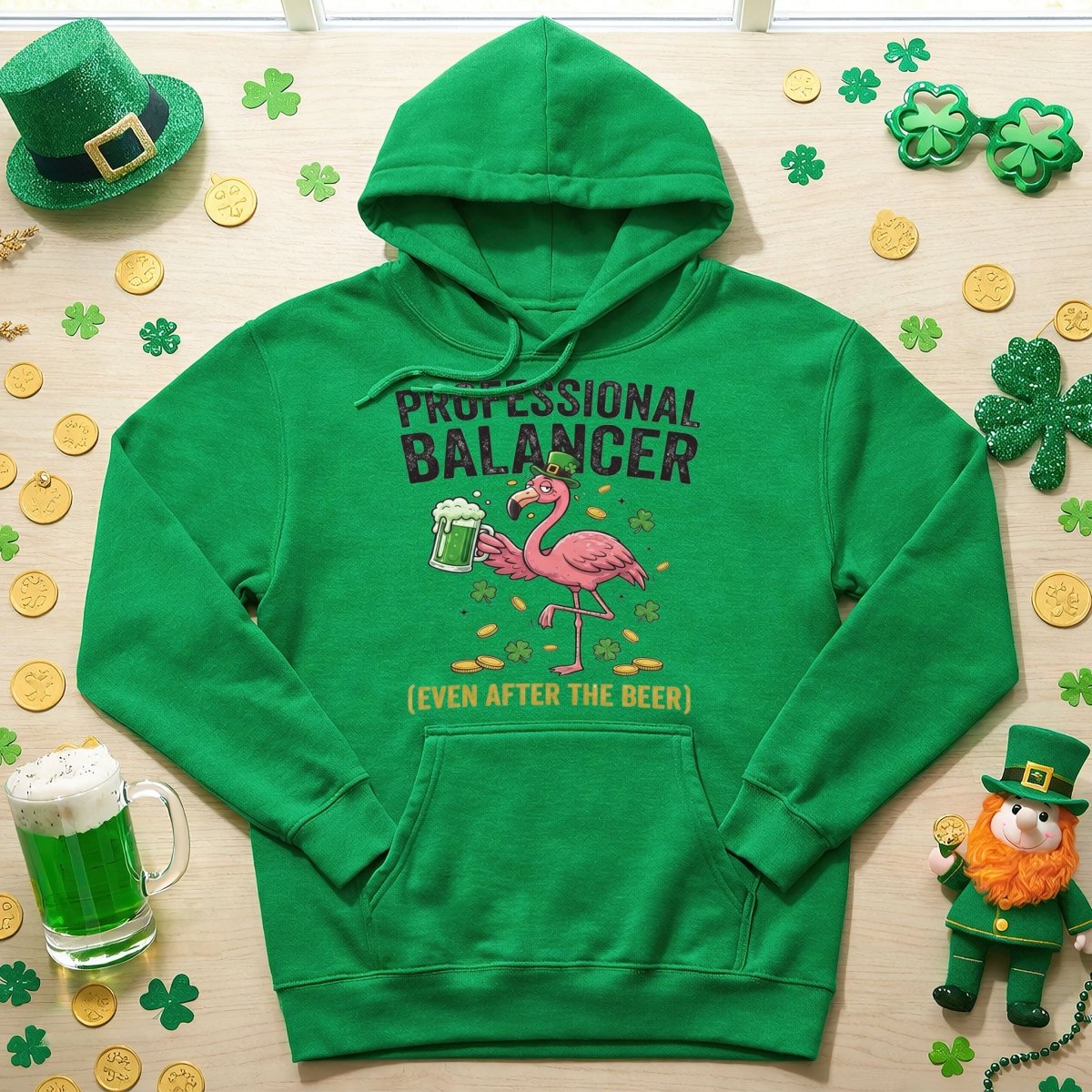 Professional Balancer Even After Beer Flamingo St. Patrick's Day T-Shirt - Funny Irish Pub Crawl Tee - FlamingoAholic
