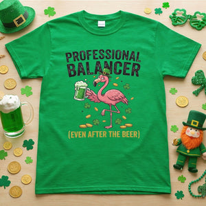 Professional Balancer Even After Beer Flamingo St. Patrick's Day T-Shirt - Funny Irish Pub Crawl Tee - FlamingoAholic