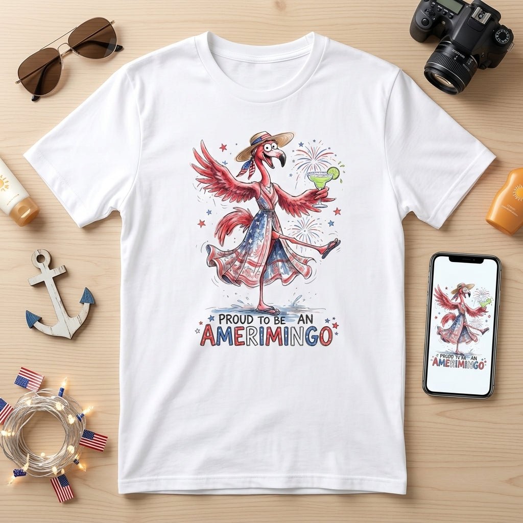Proud to be an Amerimingo Party Flamingo July 4th Shirt - FlamingoAholic
