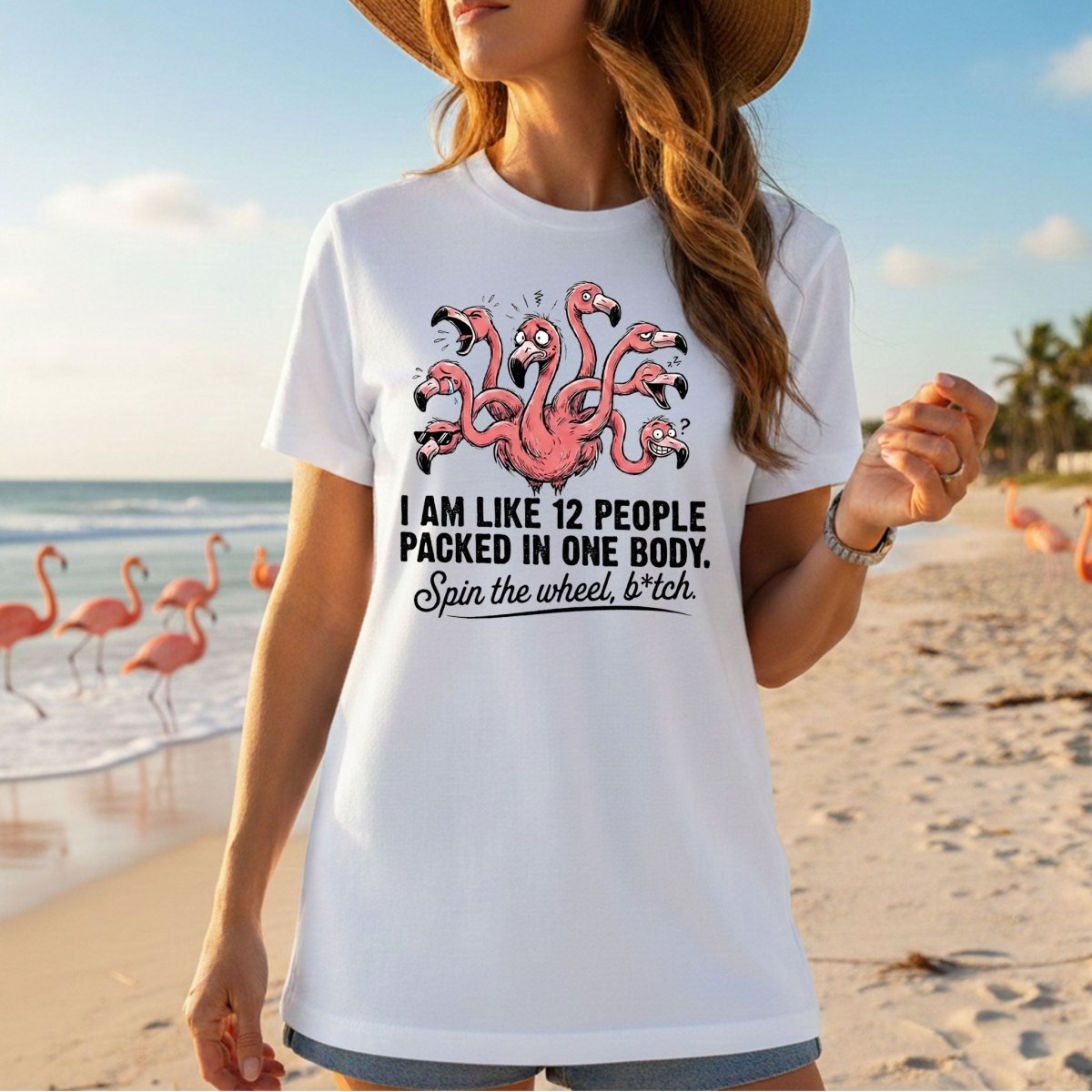 Quirky 12 - in - 1 Personality Flamingo T-Shirt - Sarcastic Quote Tee for Women - FlamingoAholic
