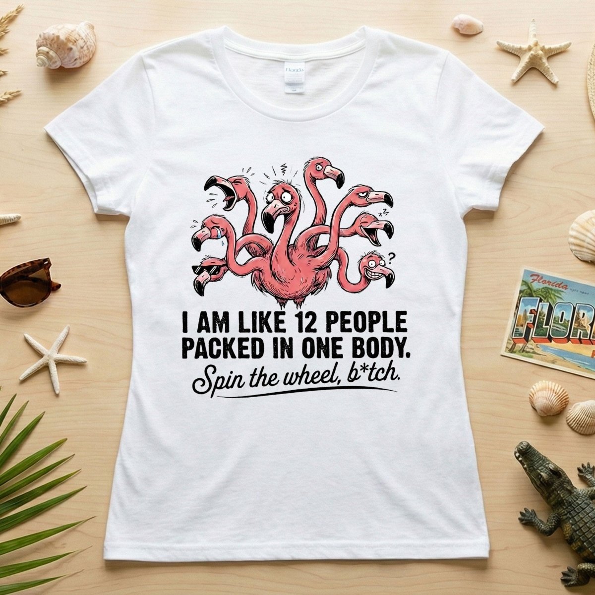 Quirky 12 - in - 1 Personality Flamingo T-Shirt - Sarcastic Quote Tee for Women - FlamingoAholic