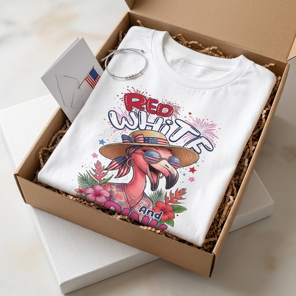 Red, White, And Pink Patriotic Flamingo July 4th Shirt - FlamingoAholic
