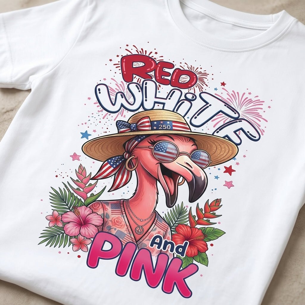 Red, White, And Pink Patriotic Flamingo July 4th Shirt - FlamingoAholic