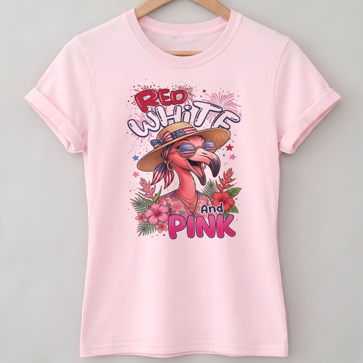 Red, White, And Pink Patriotic Flamingo July 4th Shirt - FlamingoAholic