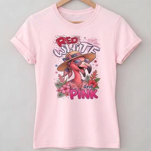 Red, White, And Pink Patriotic Flamingo July 4th Shirt - FlamingoAholic