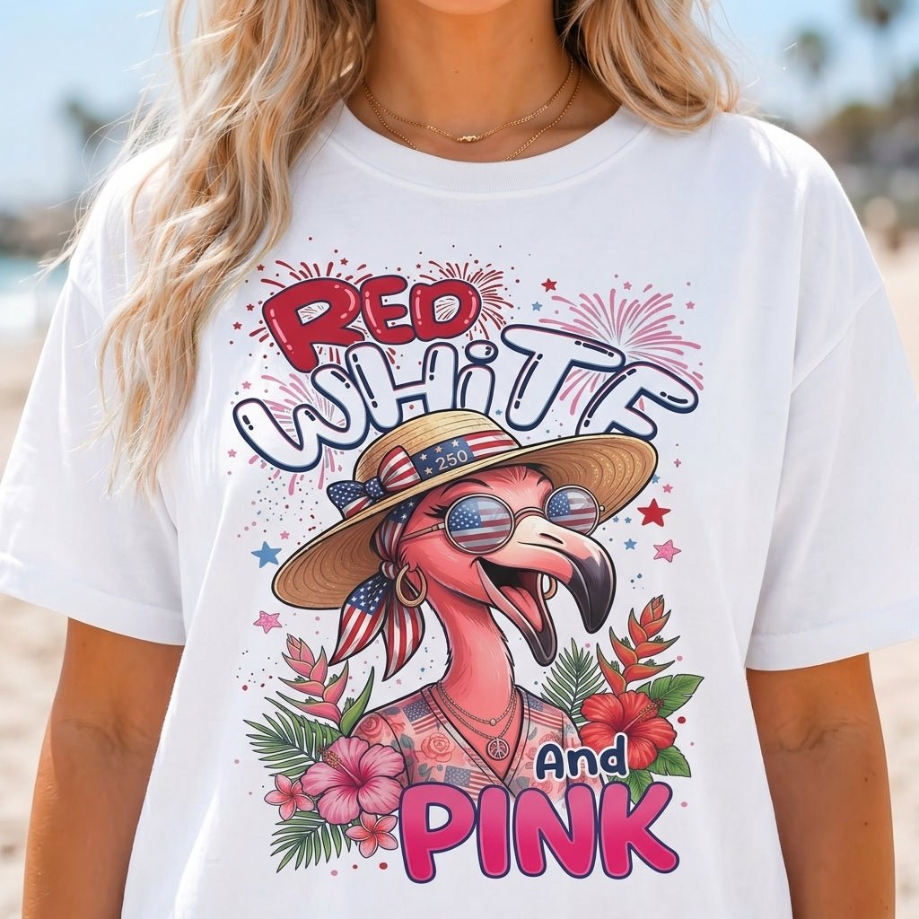 Red, White, And Pink Patriotic Flamingo July 4th Shirt - FlamingoAholic