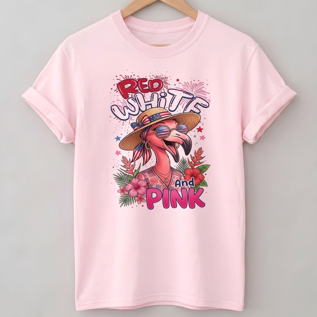 Red, White, And Pink Patriotic Flamingo July 4th Shirt - FlamingoAholic