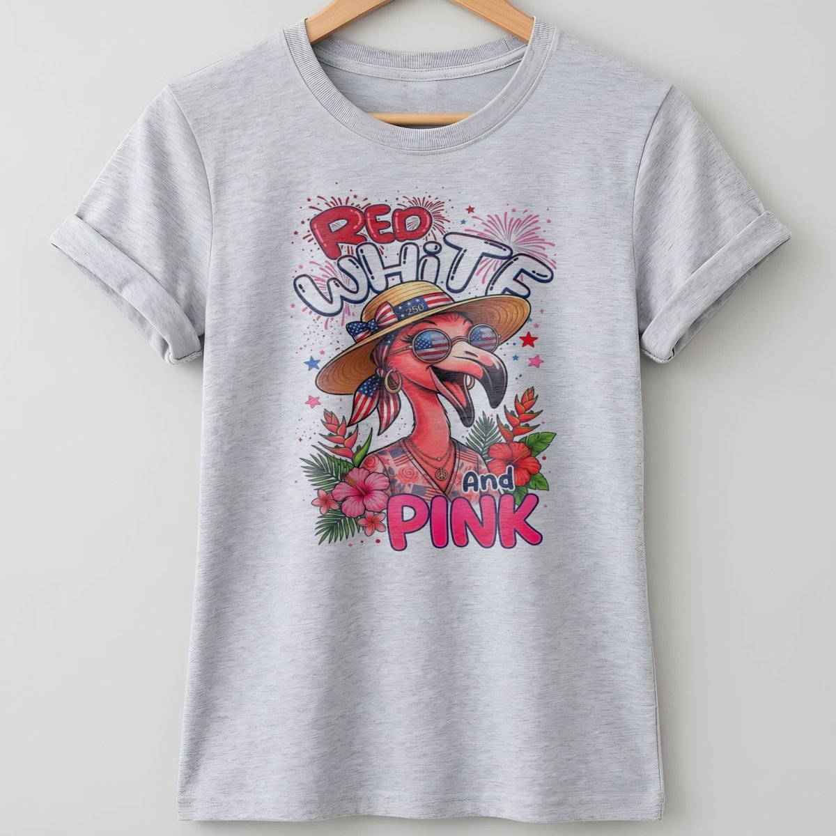Red, White, And Pink Patriotic Flamingo July 4th Shirt - FlamingoAholic