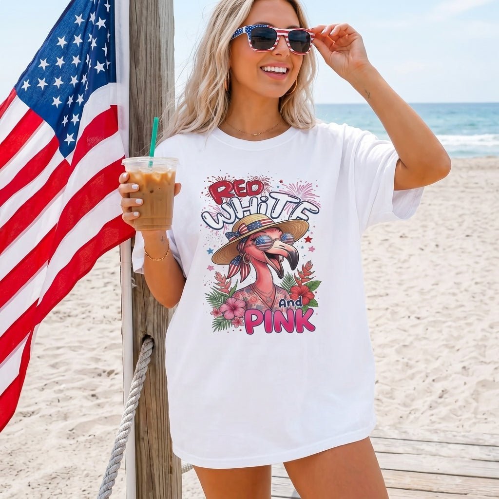 Red, White, And Pink Patriotic Flamingo July 4th Shirt - FlamingoAholic