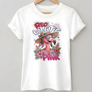 Red, White, And Pink Patriotic Flamingo July 4th Shirt - FlamingoAholic