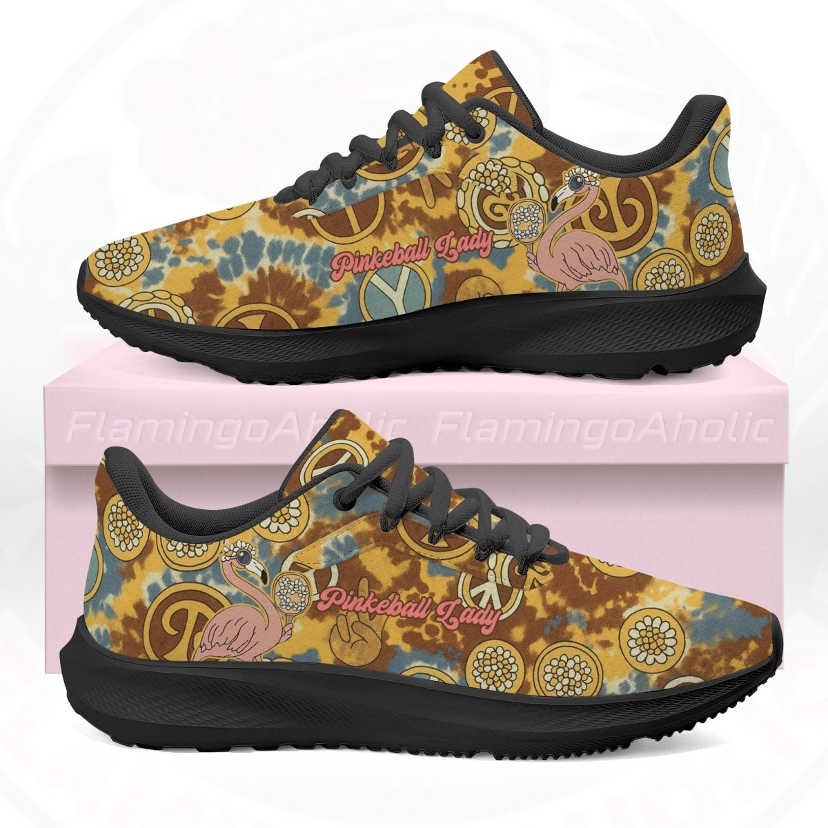 Retro Flamingo Pickleball Cloud Sneakers - Boho Comfort for the Court - FlamingoAholic