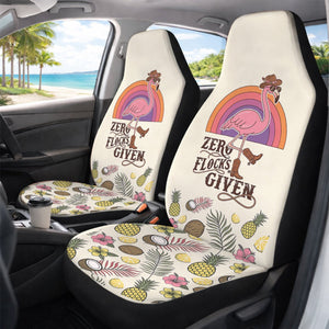 Retro Flamingo "Zero Flocks Given" Car Seat Cover Set - Cute Tropical Car Accessories for Women - FlamingoAholic