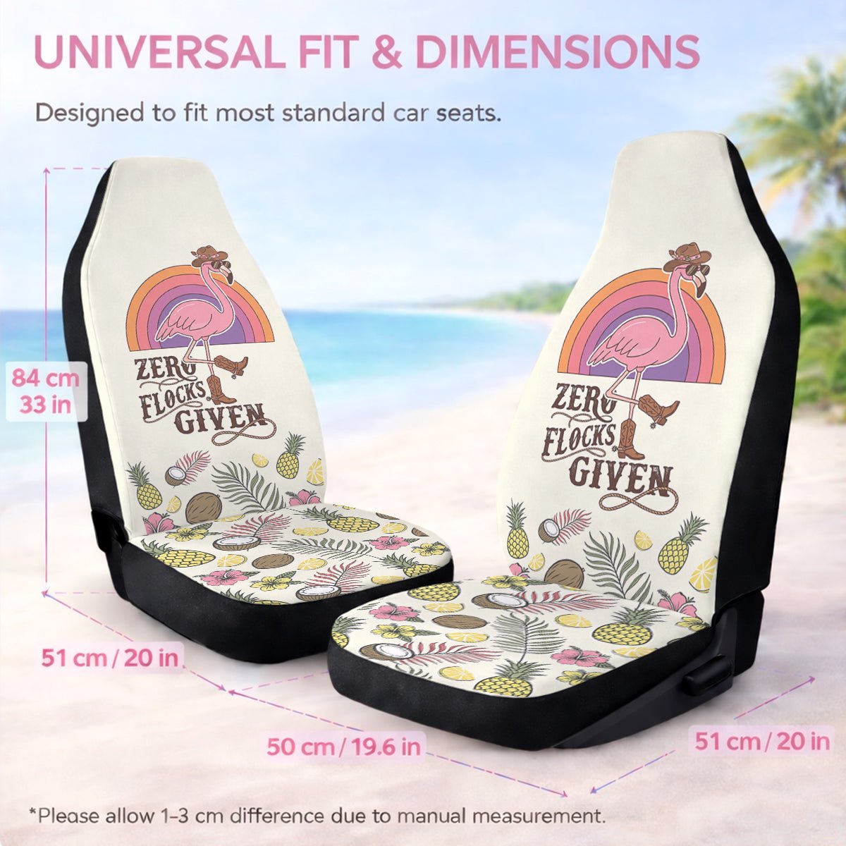 Retro Flamingo "Zero Flocks Given" Car Seat Cover Set - Cute Tropical Car Accessories for Women - FlamingoAholic