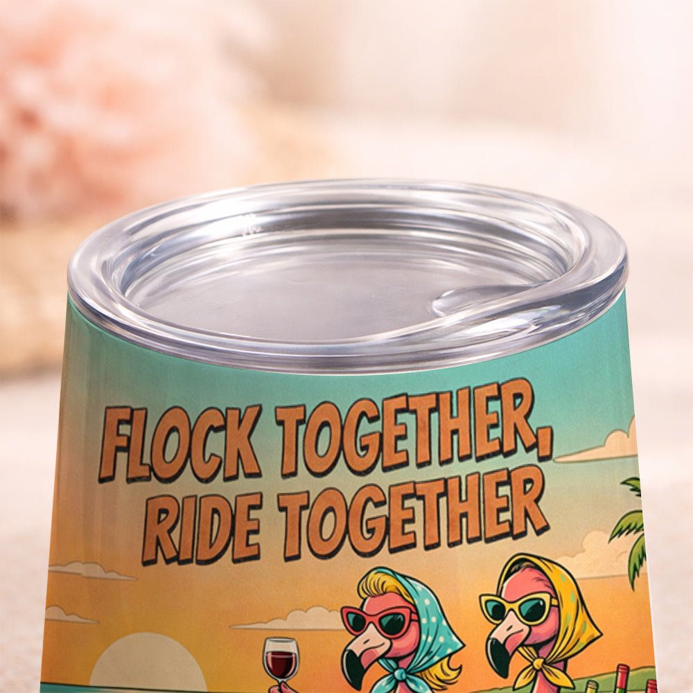 Retro Funny Personalized Flamingo Wine Tumbler - Custom Name "Besties Road Trip" Gift - FlamingoAholic