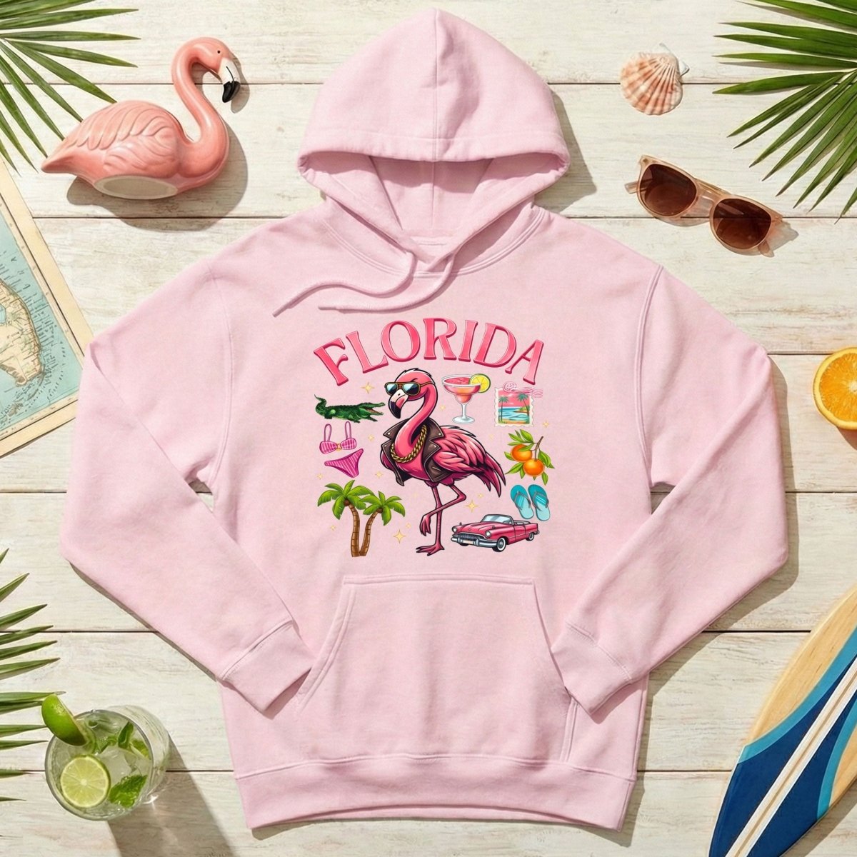 Retro Gangster Flamingo Florida T-Shirt | Tropical Beach Vacation Souvenir Tee - FlamingoAholic