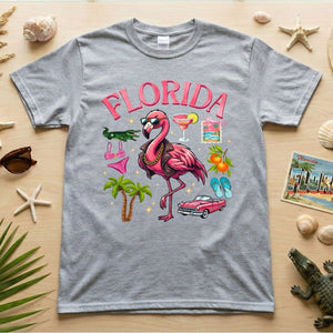 Retro Gangster Flamingo Florida T-Shirt | Tropical Beach Vacation Souvenir Tee - FlamingoAholic