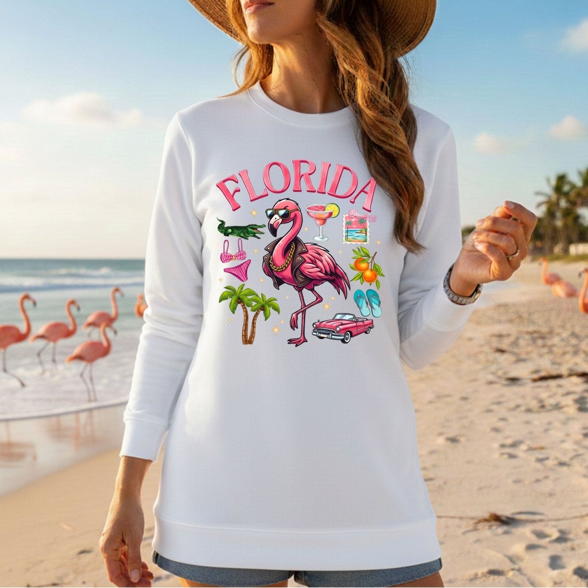 Retro Gangster Flamingo Florida T-Shirt | Tropical Beach Vacation Souvenir Tee - FlamingoAholic
