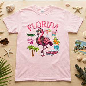 Retro Gangster Flamingo Florida T-Shirt | Tropical Beach Vacation Souvenir Tee - FlamingoAholic