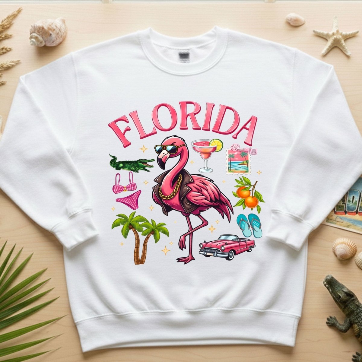 Retro Gangster Flamingo Florida T-Shirt | Tropical Beach Vacation Souvenir Tee - FlamingoAholic