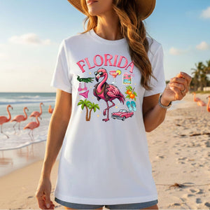 Retro Gangster Flamingo Florida T-Shirt | Tropical Beach Vacation Souvenir Tee - FlamingoAholic