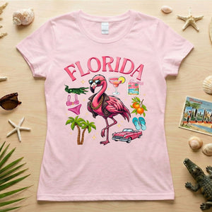 Retro Gangster Flamingo Florida T-Shirt | Tropical Beach Vacation Souvenir Tee - FlamingoAholic