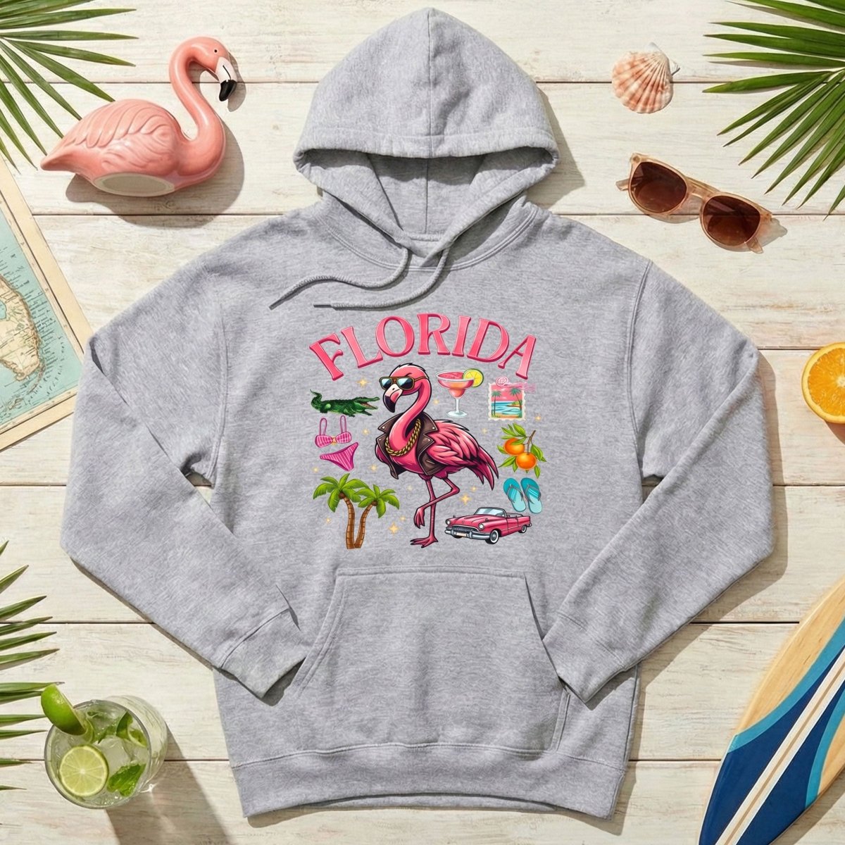 Retro Gangster Flamingo Florida T-Shirt | Tropical Beach Vacation Souvenir Tee - FlamingoAholic