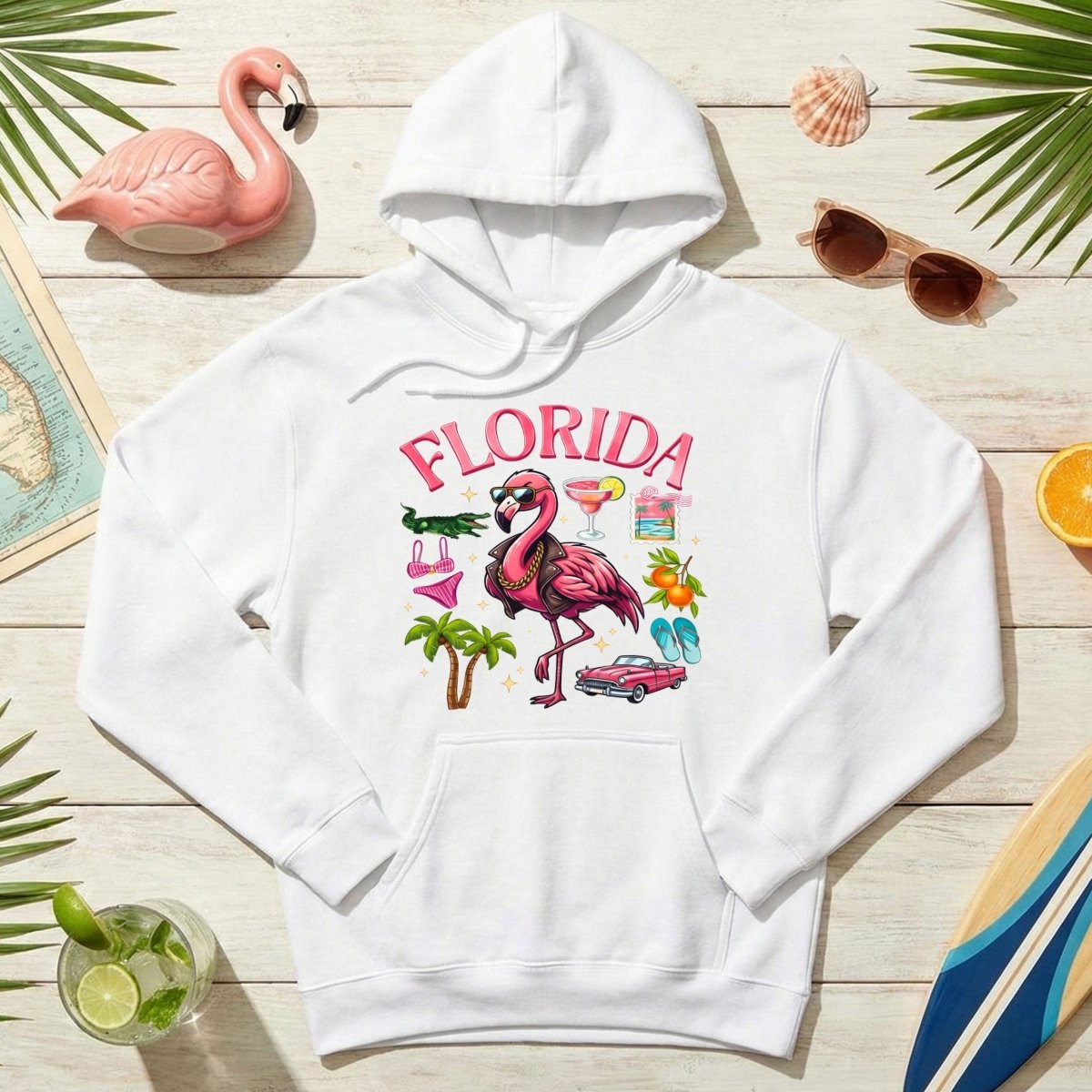 Retro Gangster Flamingo Florida T-Shirt | Tropical Beach Vacation Souvenir Tee - FlamingoAholic