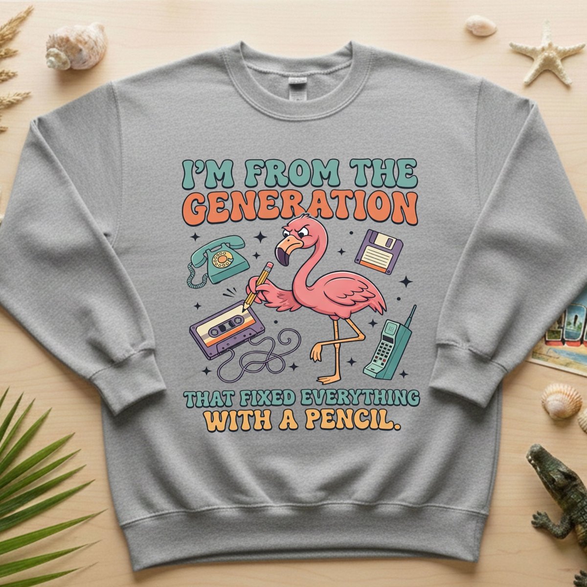 Retro Gen X Funny Flamingo T-Shirt - Fixed Everything With A Pencil Vintage Tech Tee - FlamingoAholic