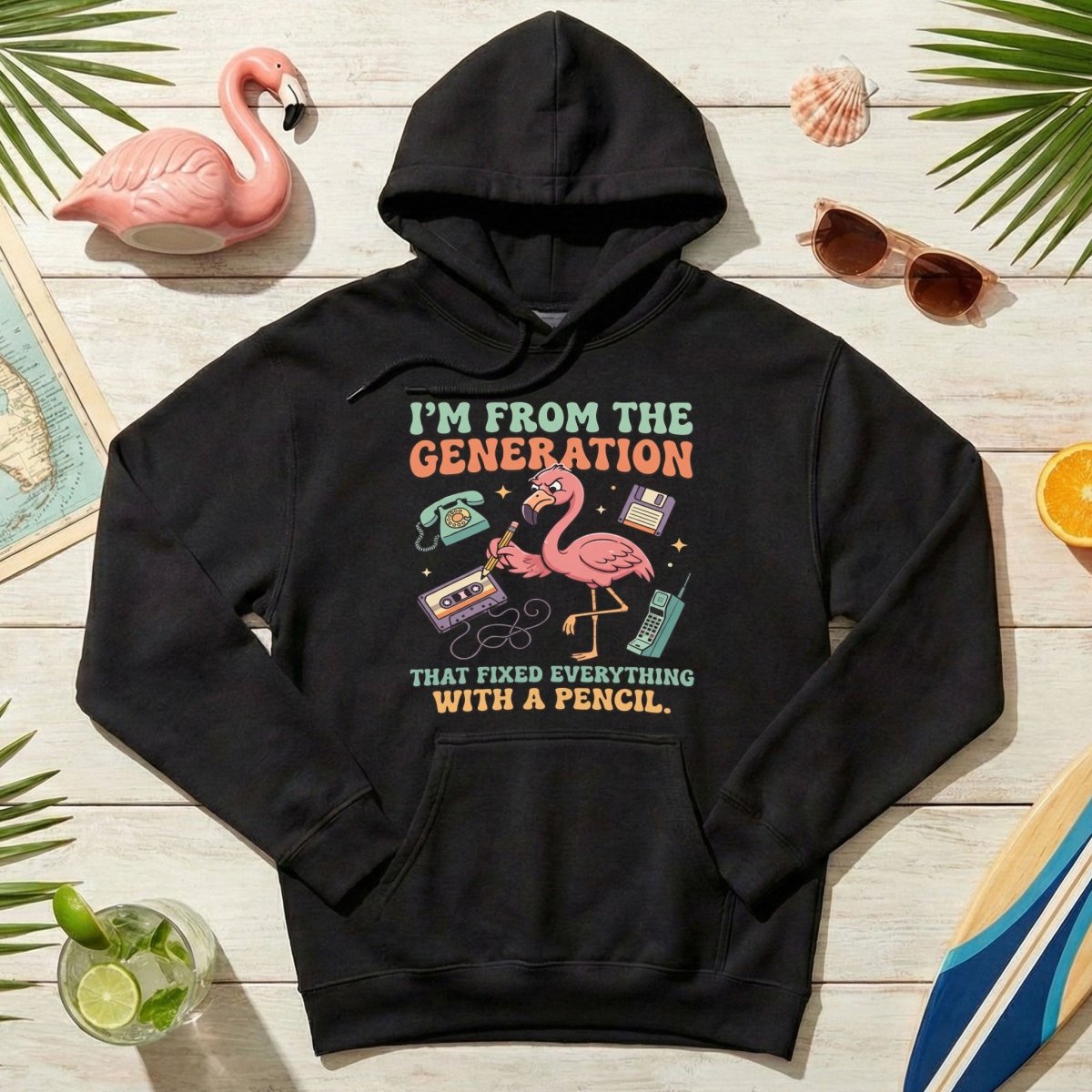 Retro Gen X Funny Flamingo T-Shirt - Fixed Everything With A Pencil Vintage Tech Tee - FlamingoAholic