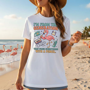 Retro Gen X Funny Flamingo T-Shirt - Fixed Everything With A Pencil Vintage Tech Tee - FlamingoAholic