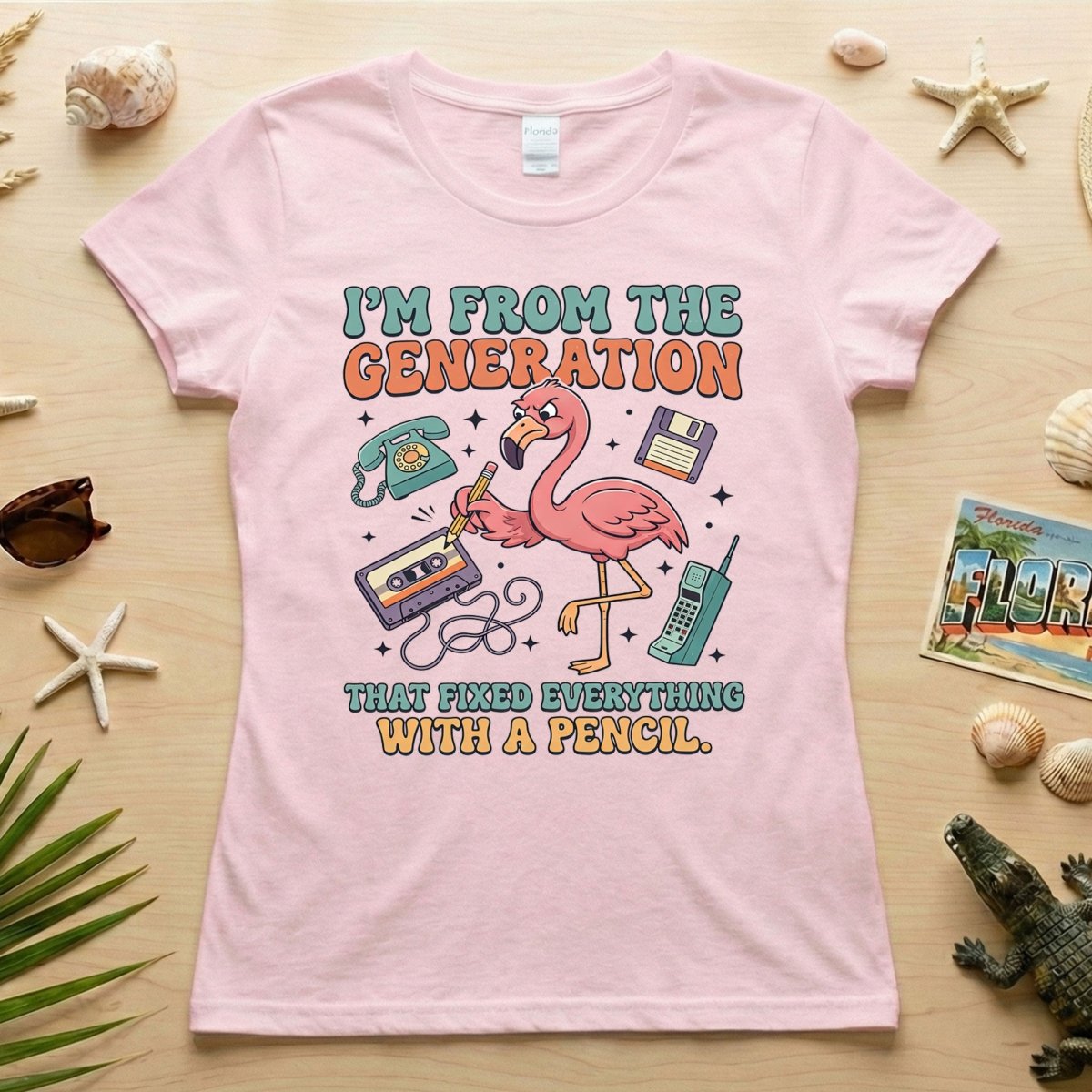 Retro Gen X Funny Flamingo T-Shirt - Fixed Everything With A Pencil Vintage Tech Tee - FlamingoAholic