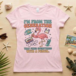 Retro Gen X Funny Flamingo T-Shirt - Fixed Everything With A Pencil Vintage Tech Tee - FlamingoAholic