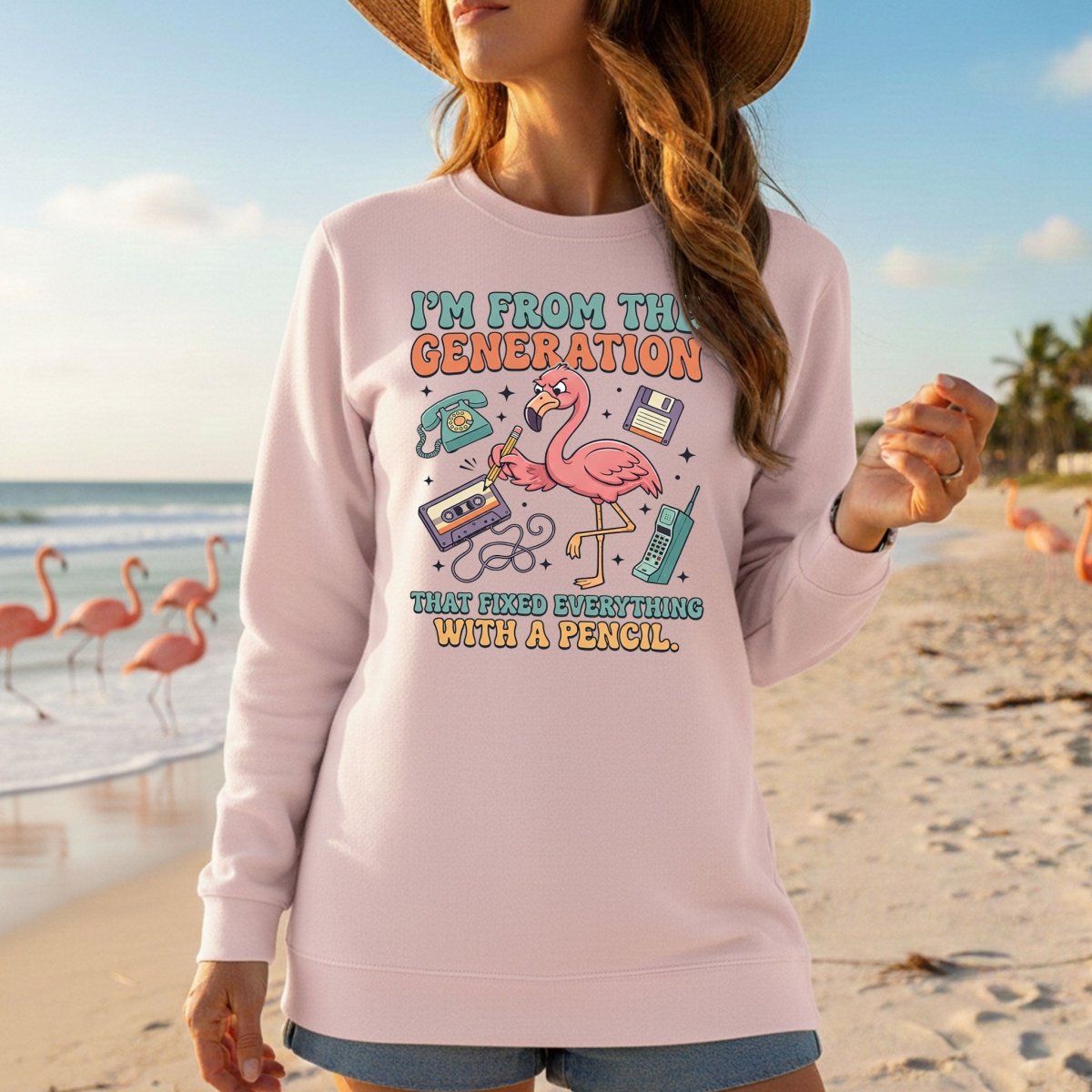 Retro Gen X Funny Flamingo T-Shirt - Fixed Everything With A Pencil Vintage Tech Tee - FlamingoAholic