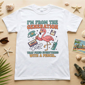 Retro Gen X Funny Flamingo T-Shirt - Fixed Everything With A Pencil Vintage Tech Tee - FlamingoAholic