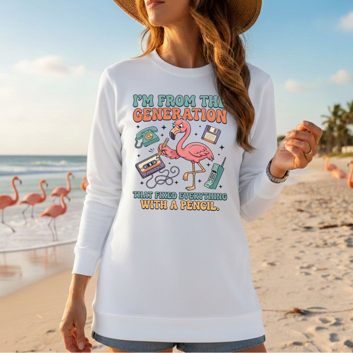 Retro Gen X Funny Flamingo T-Shirt - Fixed Everything With A Pencil Vintage Tech Tee - FlamingoAholic