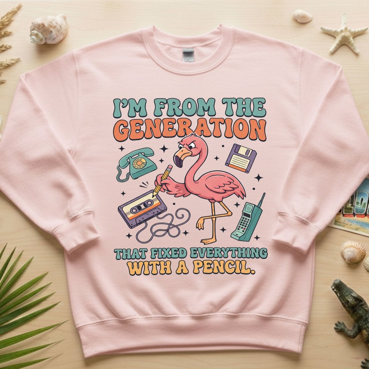 Retro Gen X Funny Flamingo T-Shirt - Fixed Everything With A Pencil Vintage Tech Tee - FlamingoAholic