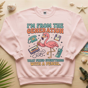 Retro Gen X Funny Flamingo T-Shirt - Fixed Everything With A Pencil Vintage Tech Tee - FlamingoAholic