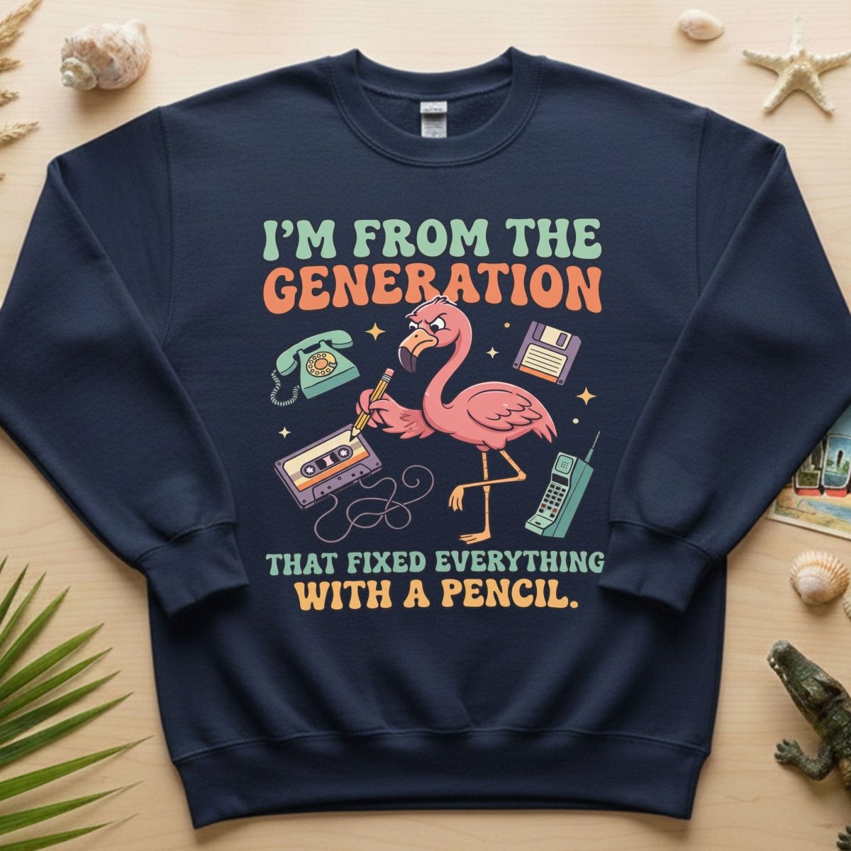 Retro Gen X Funny Flamingo T-Shirt - Fixed Everything With A Pencil Vintage Tech Tee - FlamingoAholic