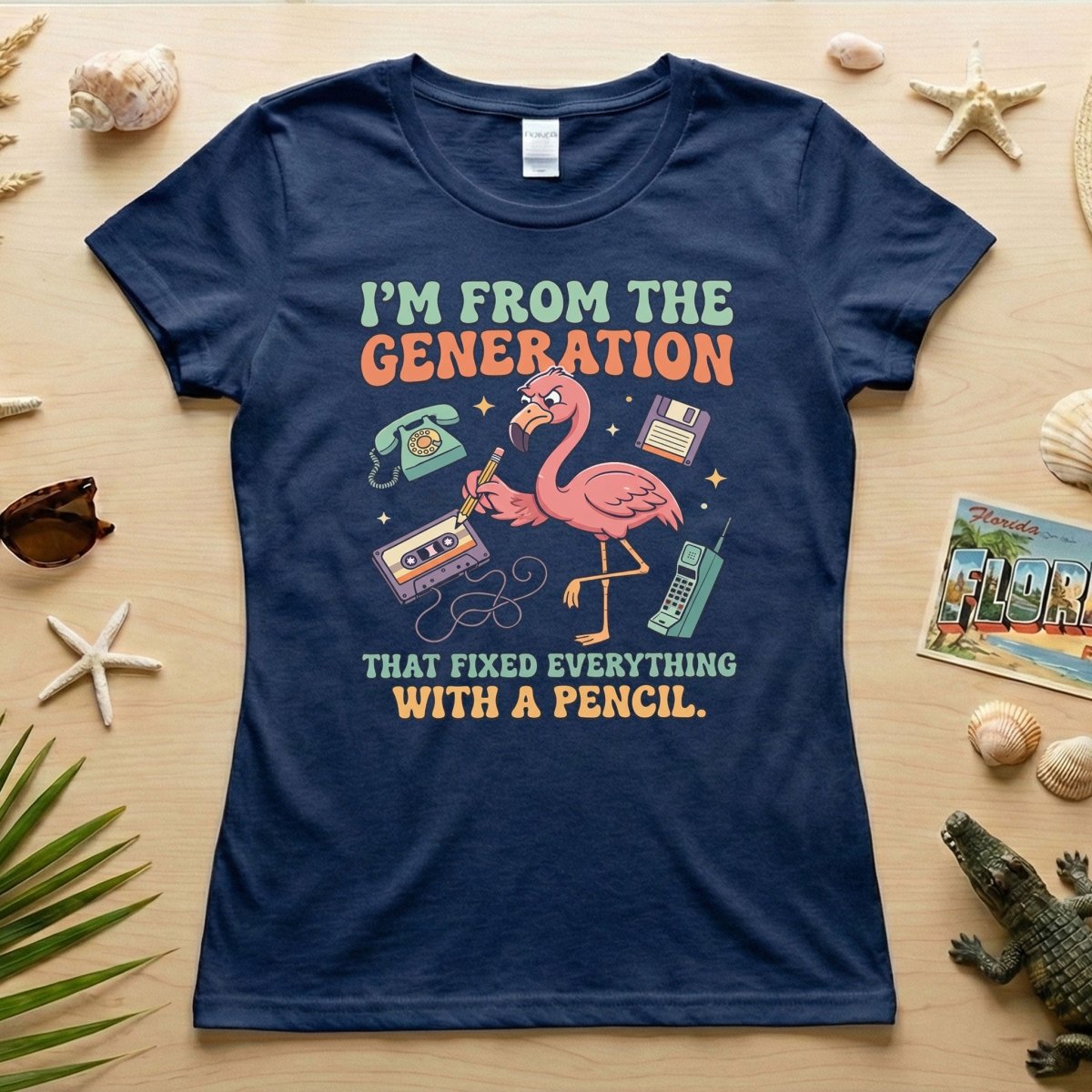 Retro Gen X Funny Flamingo T-Shirt - Fixed Everything With A Pencil Vintage Tech Tee - FlamingoAholic