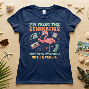 Retro Gen X Funny Flamingo T-Shirt - Fixed Everything With A Pencil Vintage Tech Tee - FlamingoAholic