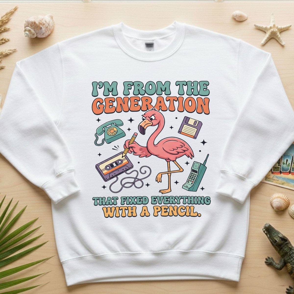 Retro Gen X Funny Flamingo T-Shirt - Fixed Everything With A Pencil Vintage Tech Tee - FlamingoAholic