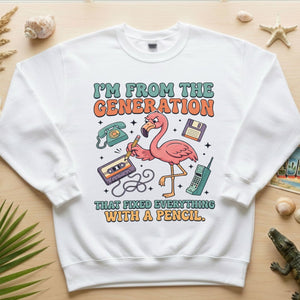 Retro Gen X Funny Flamingo T-Shirt - Fixed Everything With A Pencil Vintage Tech Tee - FlamingoAholic